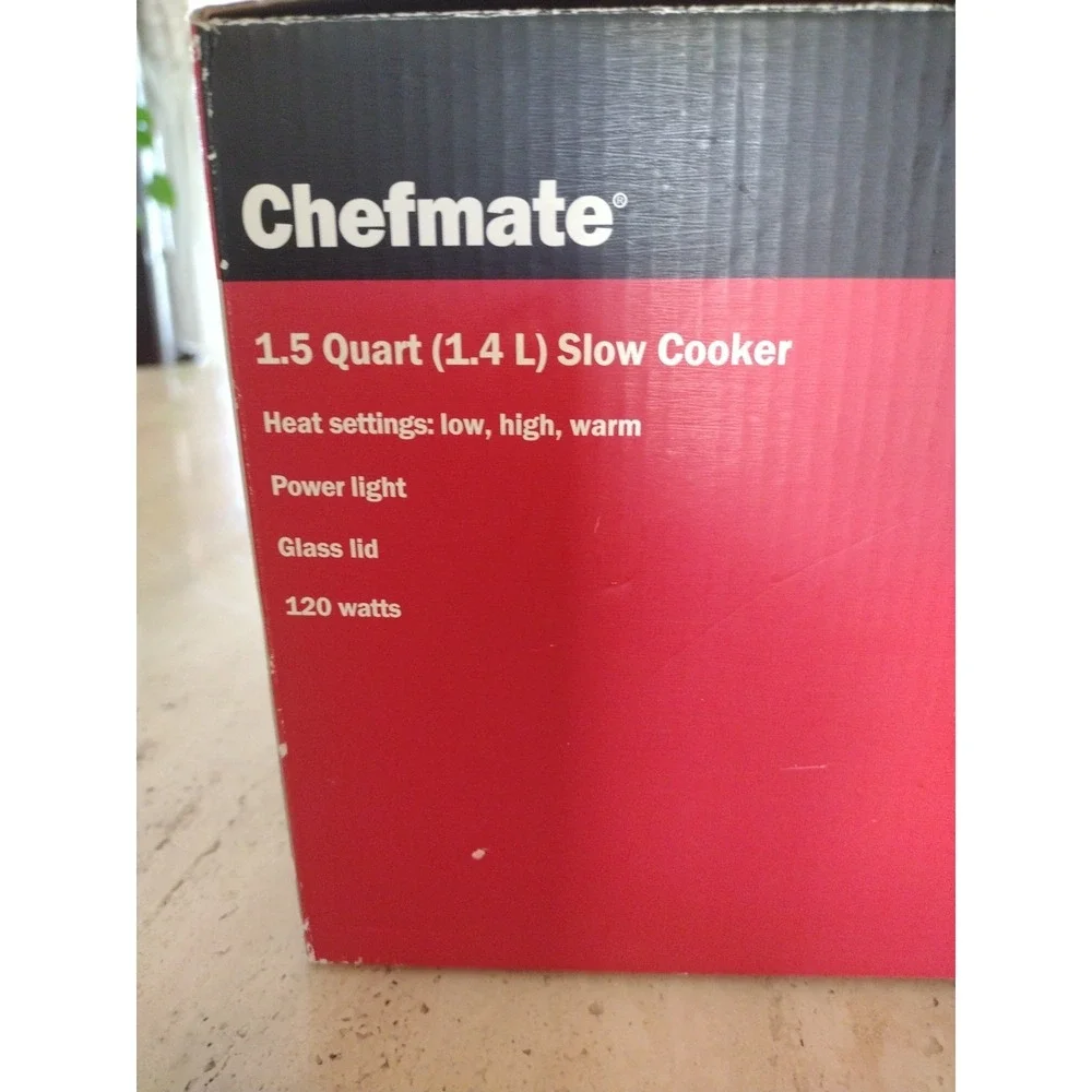 Chefmate 1.5 Quart Slow Cooker‎ White Three Heat Settings Power Light Ceramic